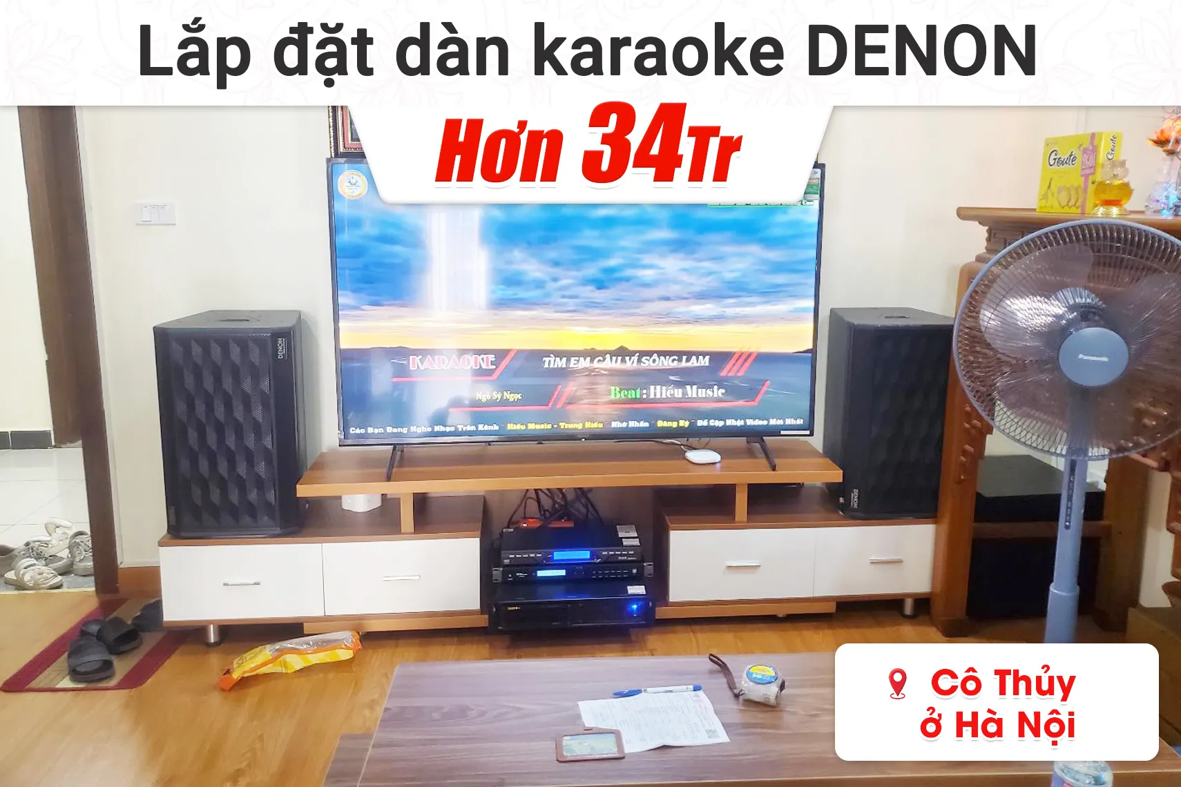 Lắp đặt dàn karaoke Denon hơn 34tr cho cô Thủy tại Hà Nội (Denon DP-R312, VM620A, KP500, SW212, U900 Plus X)