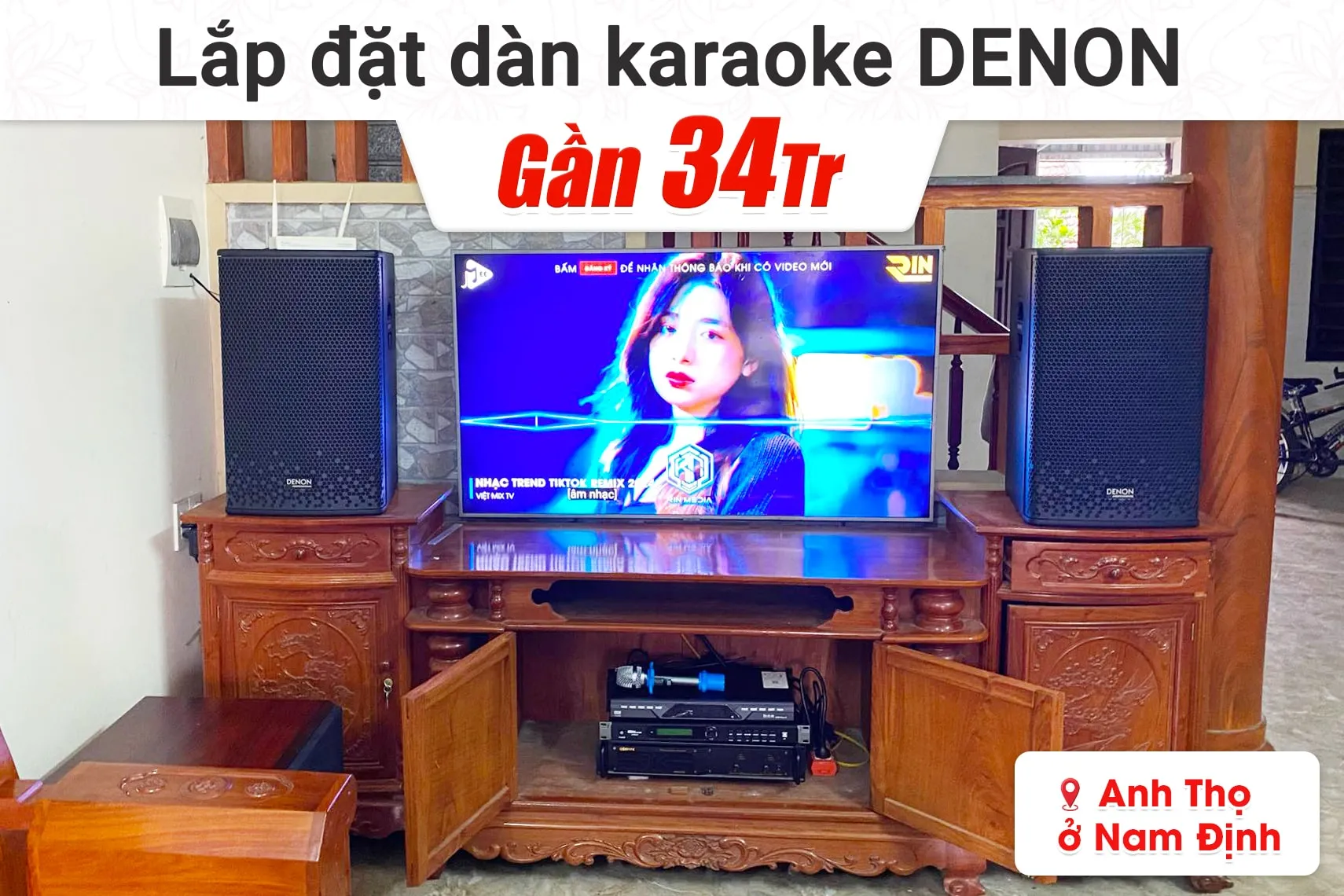 Lắp đặt dàn karaoke Denon gần 34tr cho anh Thọ tại Nam Đình (Denon DP-R212, VM620A, KP500, SW612, U900 Plus X)