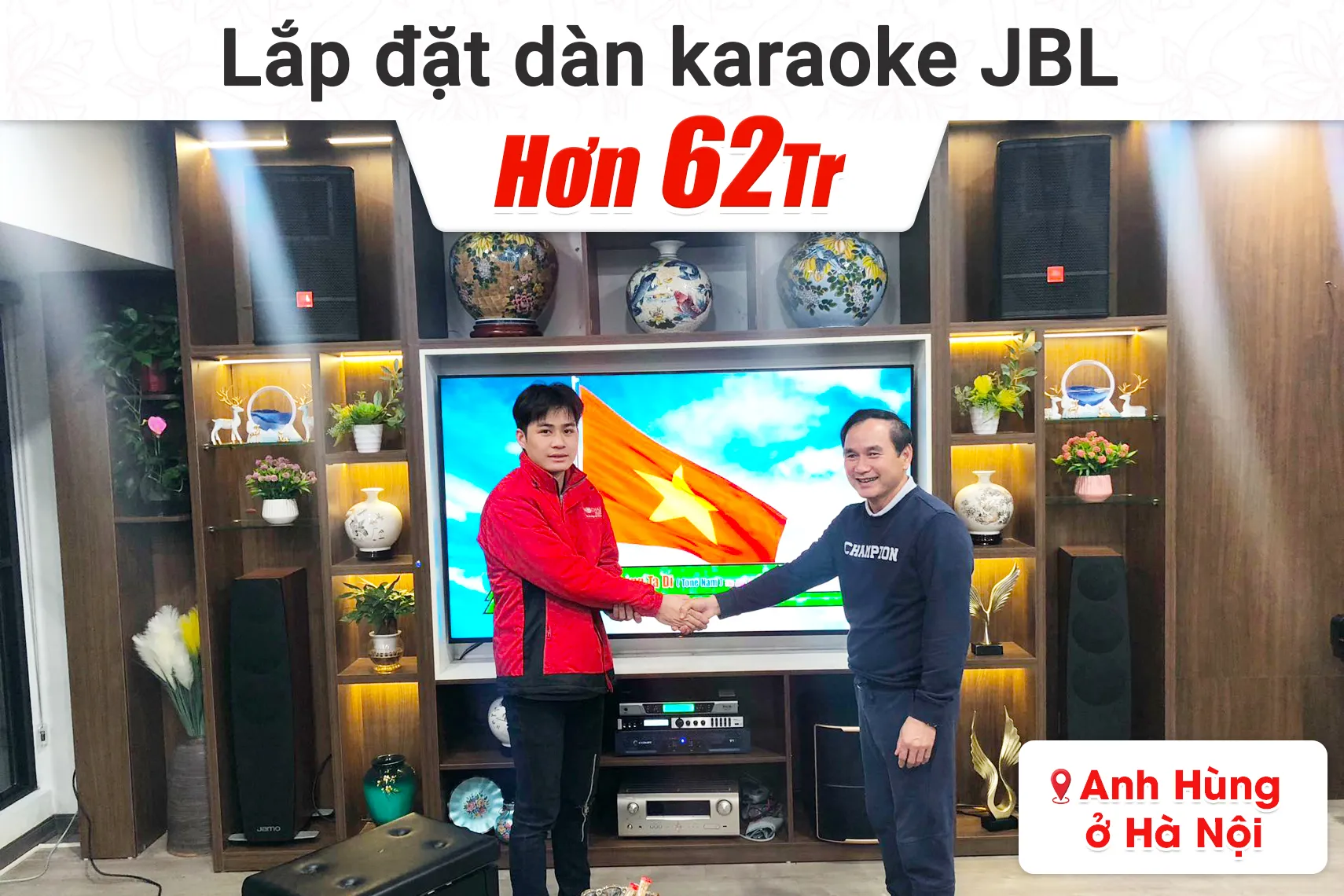 Lắp đặt dàn karaoke JBL hơn 62tr cho anh Hùng tại Hà Nội (JBL CV1070, Crown T7, X6 Luxury, A120P, UGX12)