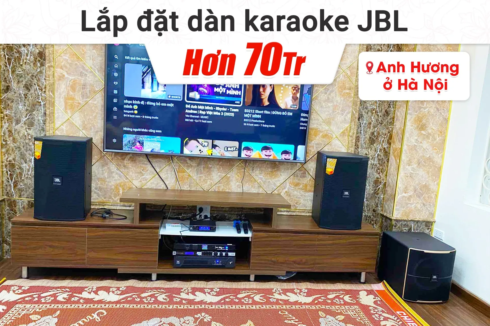 Lắp đặt dàn karaoke JBL hơn 70tr cho anh Hương tại Hà Nội (JBL KSP2, JBL V8, KX180A, Pasion 12SP, VM200)