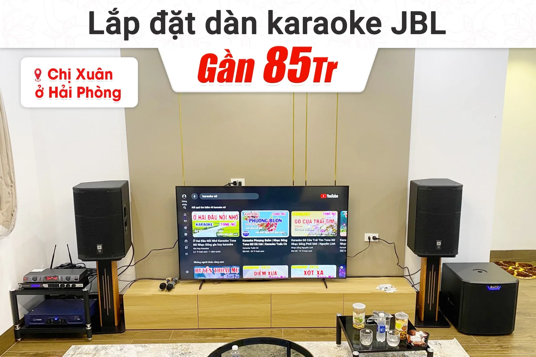 Lắp đặt dàn karaoke JBL gần 85tr cho chị Xuân tại Hải Phòng (JBL PRM 412M, Crown T5, KX180A, TS12S, BBS S290D)