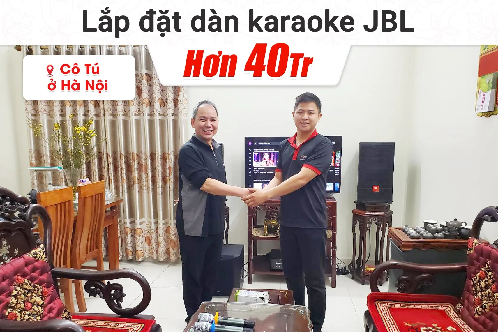 Lắp đặt dàn karaoke JBL hơn 45tr cho cô Tú tại Hà Nội (JBL CV1070, BKSound DKA 6500, NS-SW300)