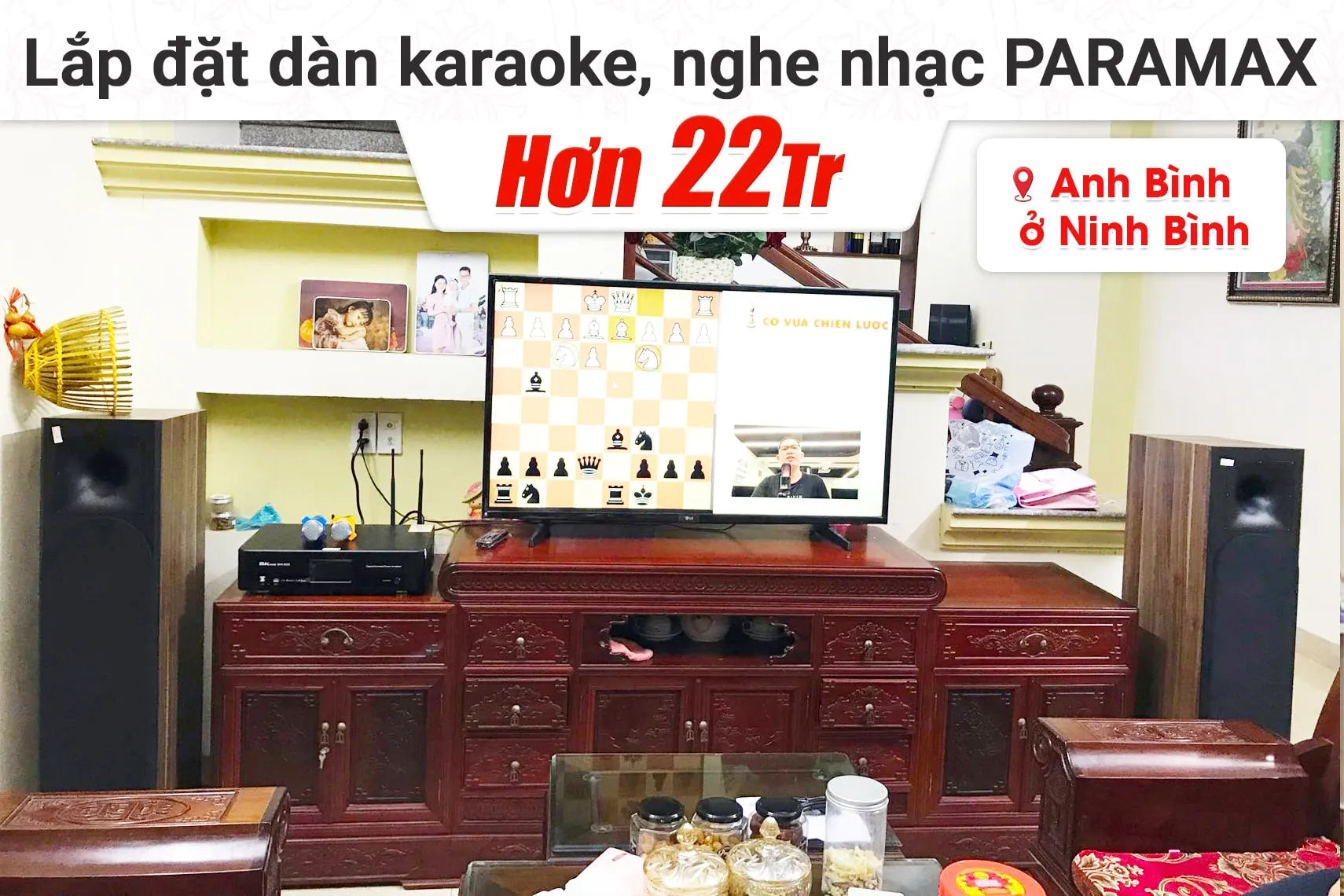 Lắp đặt dàn karaoke, nghe nhạc Paramax hơn 22tr cho anh Bình tại Ninh Bình (Paramax Euro 803 Limited, DKA 8500)