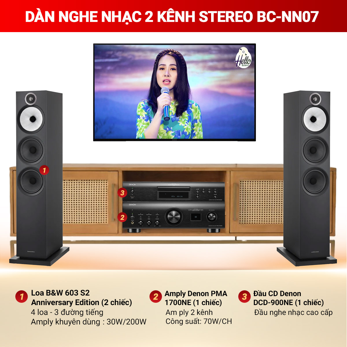 D&agrave;n nghe nhạc 2 k&ecirc;nh Stereo BC-NN07