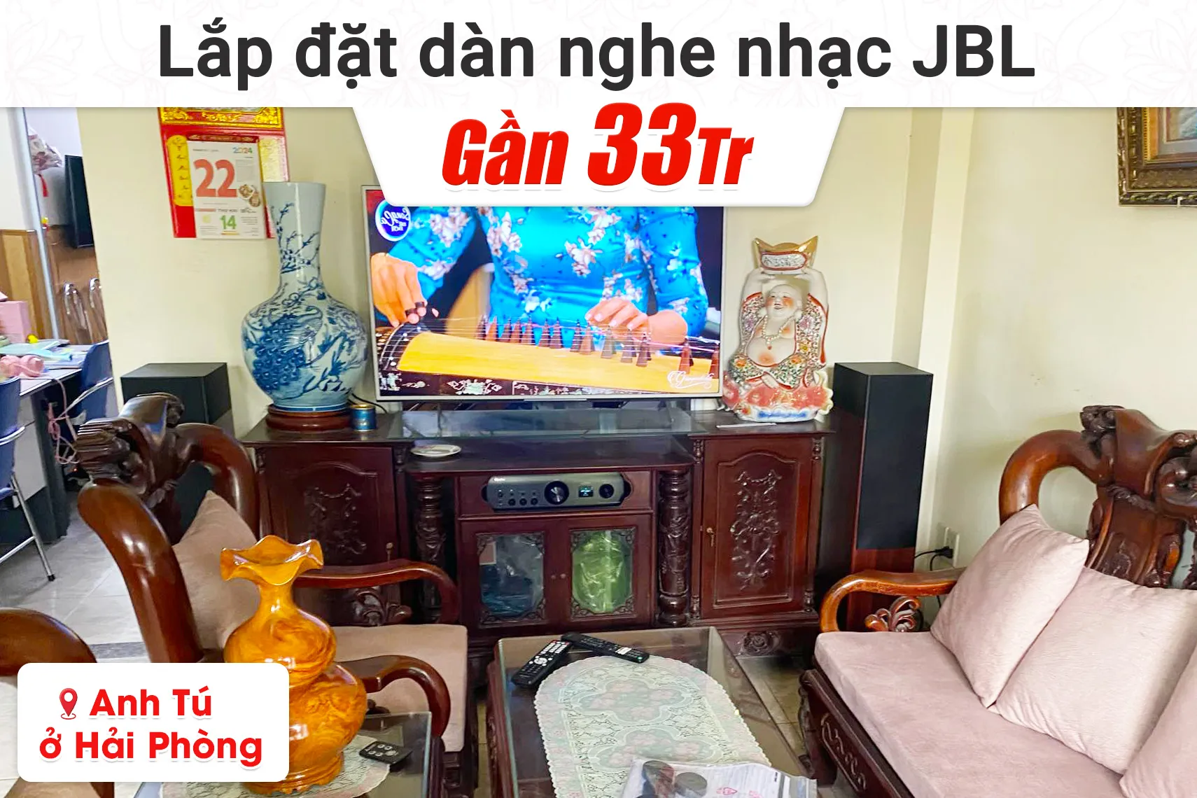 Lắp đặt dàn nghe nhạc JBL gần 33tr cho anh Tú tại Hải Phòng