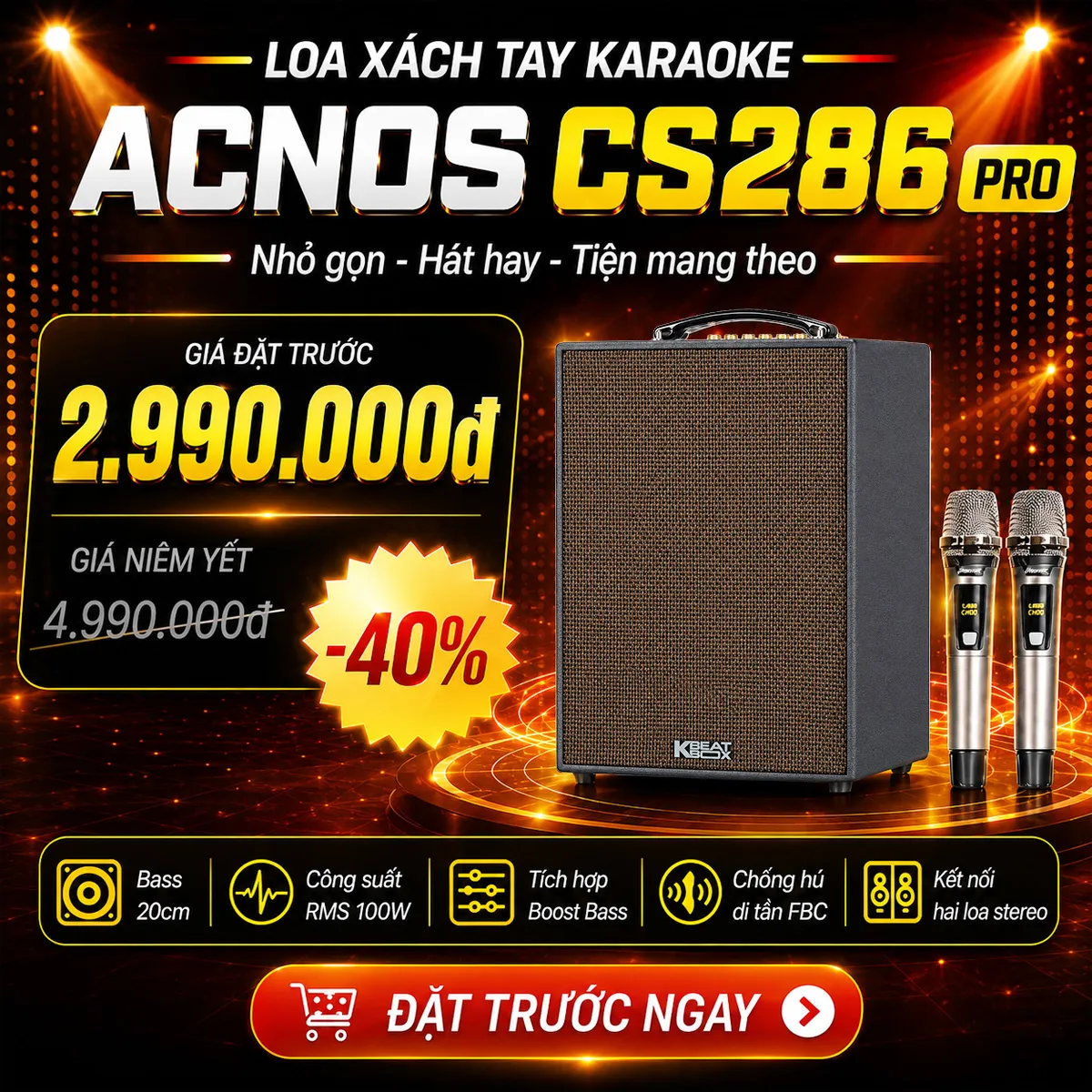 Loa xách tay Acnos CS286 Pro (Kèm 2 Micro) - Hình 1