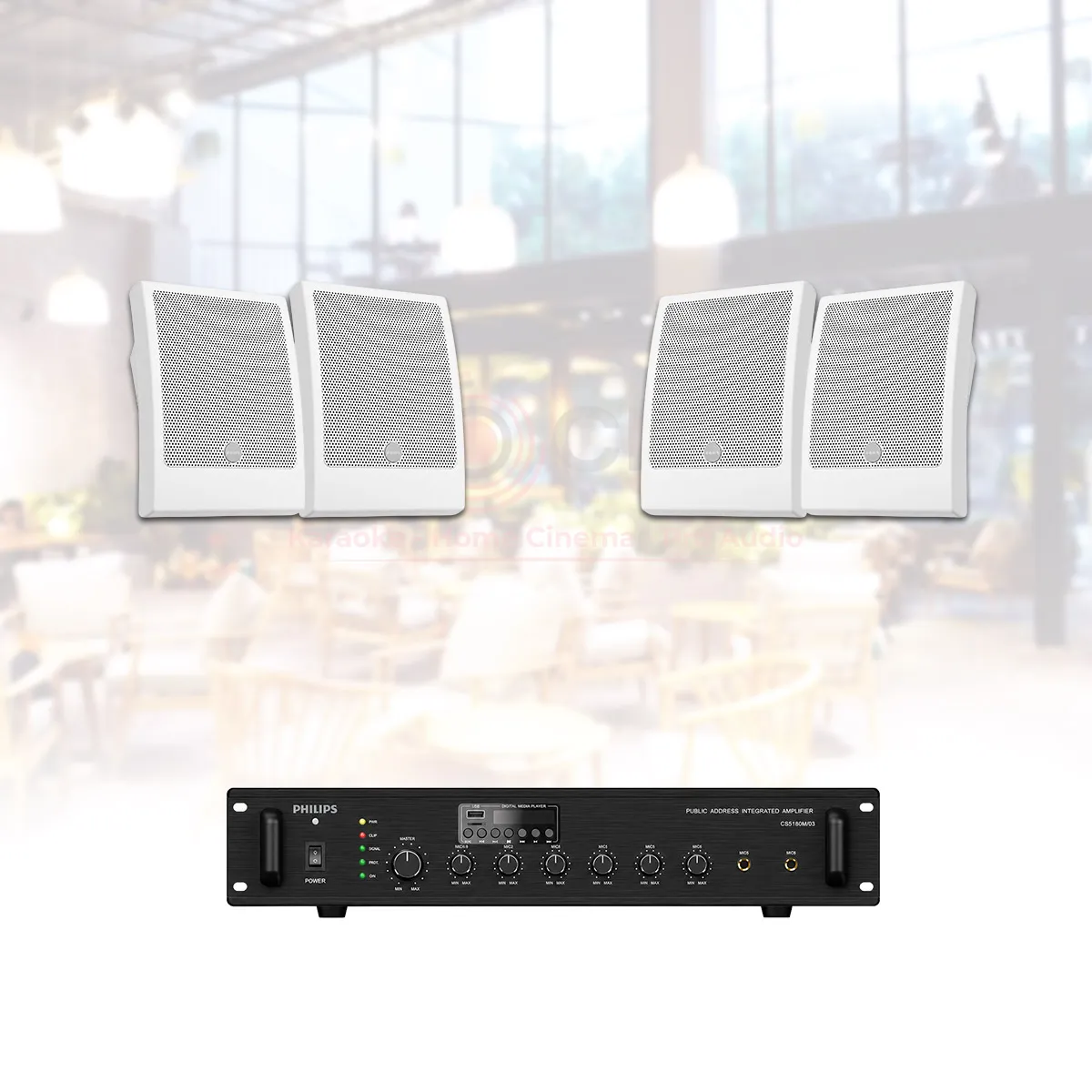 Hệ thống âm thanh nhạc nền cafe nhà hàng spa Philips 07 (Philips CSS1849WH/70, Philips CSS1800/70 60W) 