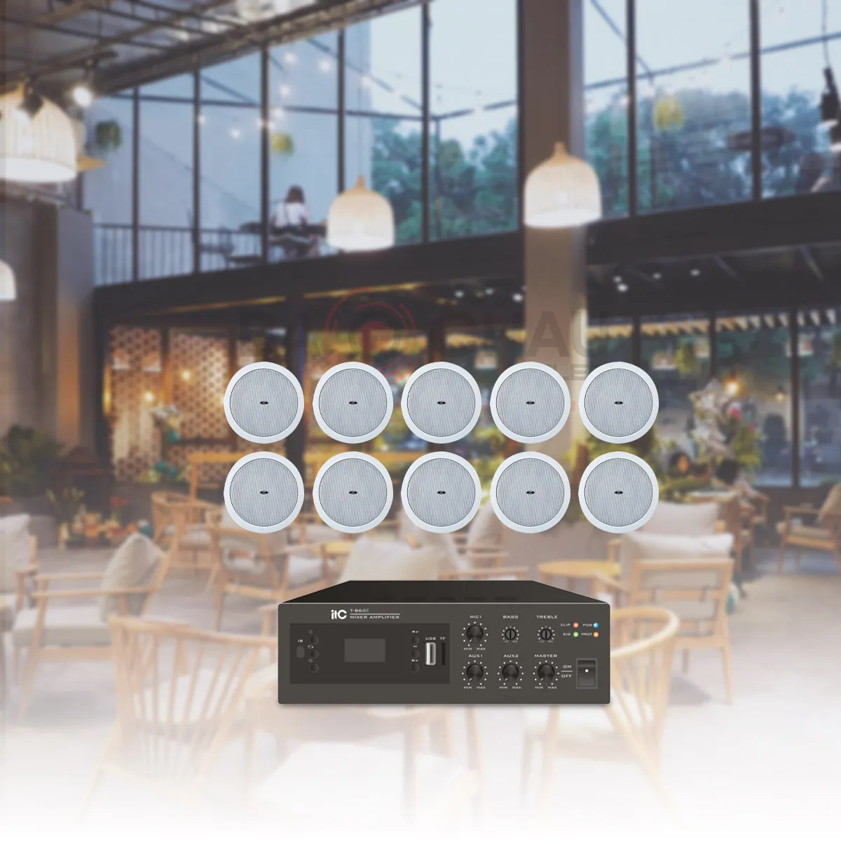 Hệ thống âm thanh quán cafe, nhà hàng 1 tầng trong nhà 03