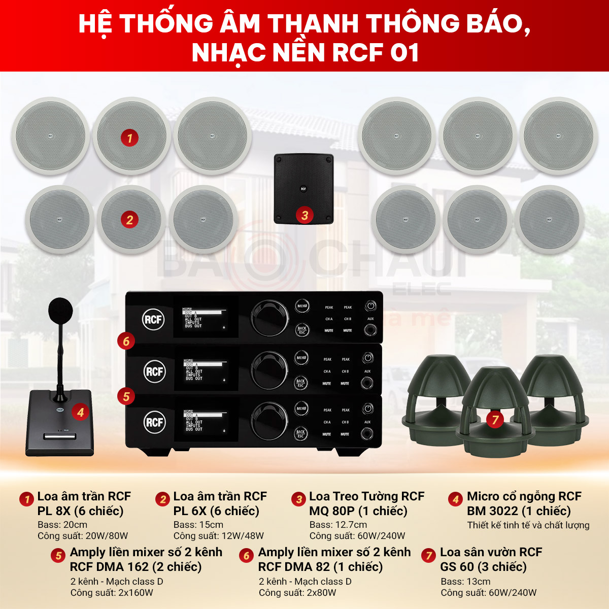 Hệ thống &acirc;m thanh th&ocirc;ng b&aacute;o, nhạc nền RCF 01