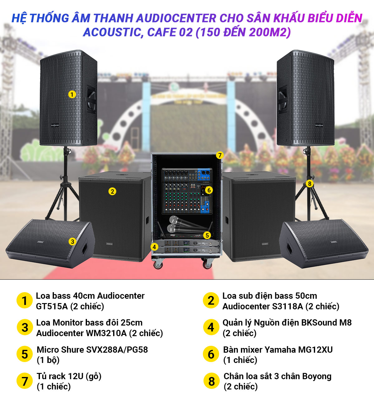 Hệ thống Audiocenter cho s&acirc;n khấu biểu diễn acoustic, cafe 02