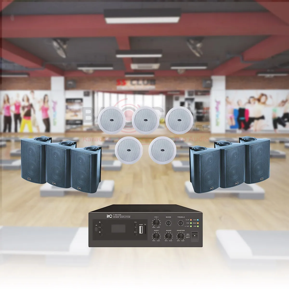 Combo Âm Thanh Phòng Gym, Spa 100-200 m2 (ITC T-B120E, ITC T-775P, ITC T205B)