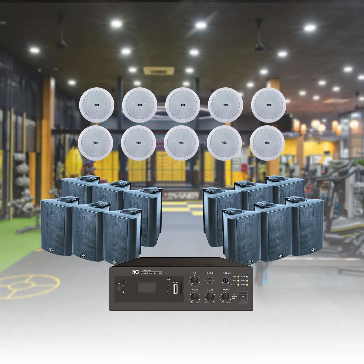 Combo Âm Thanh Phòng Gym, yoga, Spa trên 200m2 (ITC T-B240E, ITC T-775P, ITC T205B)