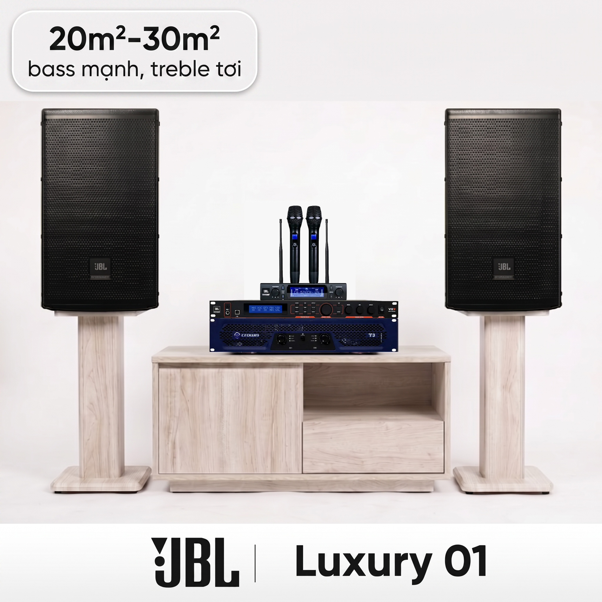 Dàn karaoke JBL Luxury 01 (JBL MTS10, Crown T3, JBL VX9, JBL VM300)
