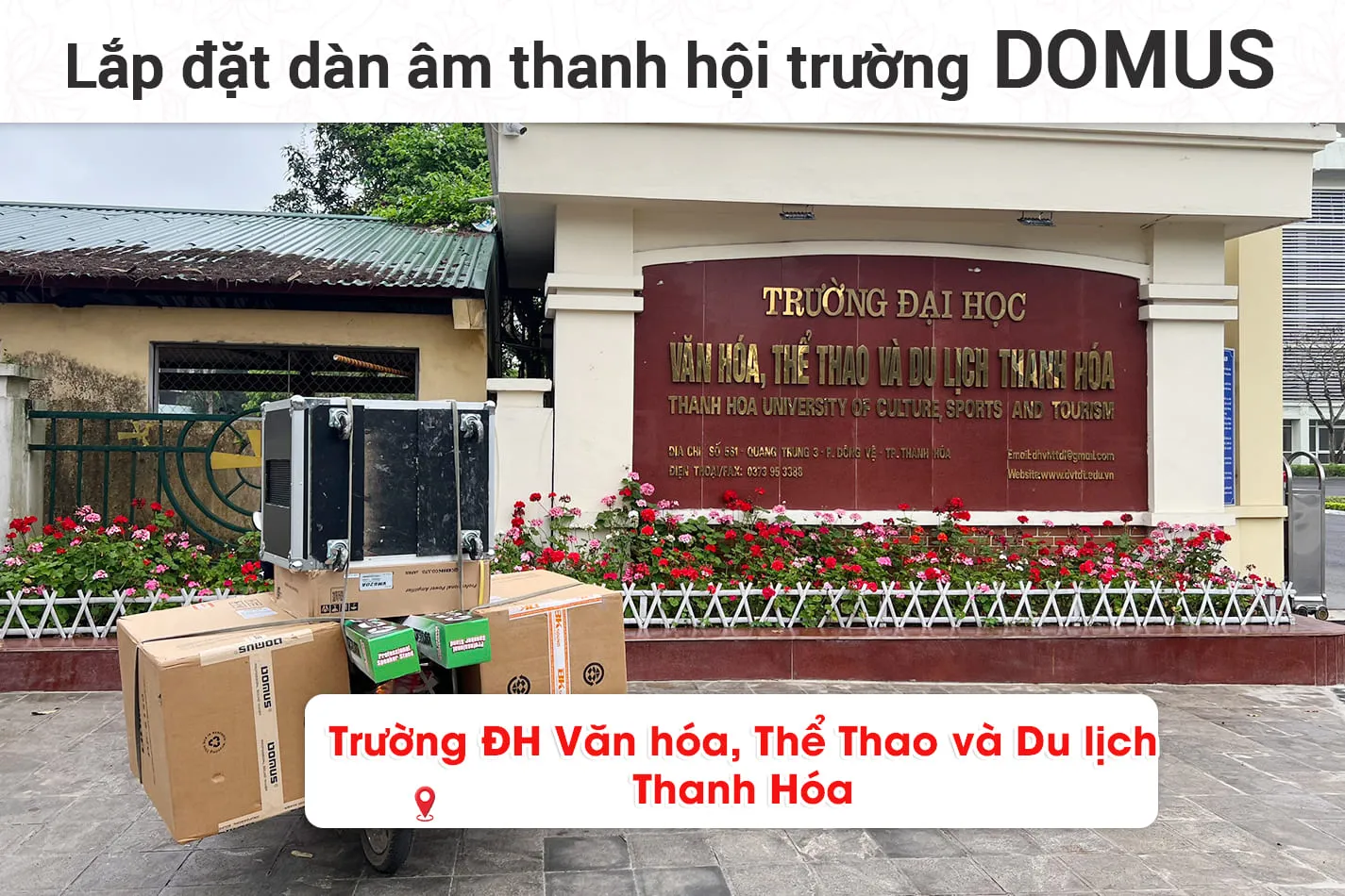 Tiếp tục mang đến cấu hình âm thanh hội trường chuyên nghiệp cho Trường ĐH Văn hóa, Thể Thao và Du lịch Thanh Hóa , Bảo Châu Elec hân hạnh giới thiệu bộ dàn chính hãng, kết hợp từ thương hiệu Domus, BIK, Bksound, Toprhyme uy tín, hiệu suất bền bỉ.