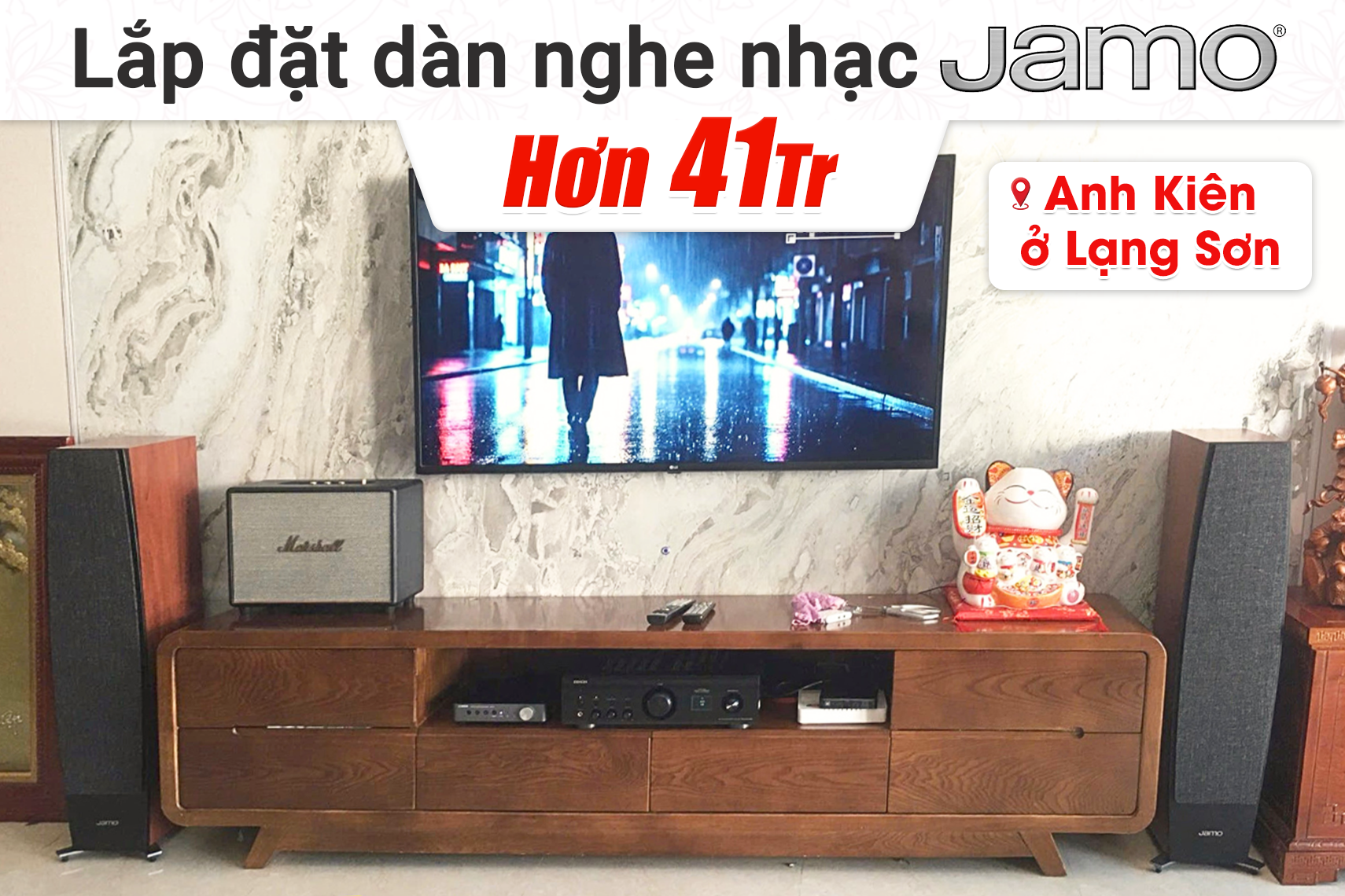 Lắp đặt dàn nghe nhạc Jamo hơn 41tr cho anh Kiên tại Lạng Sơn (Jamo C95 II, Yamaha WXC-50, Denon PMA-900HNE)
