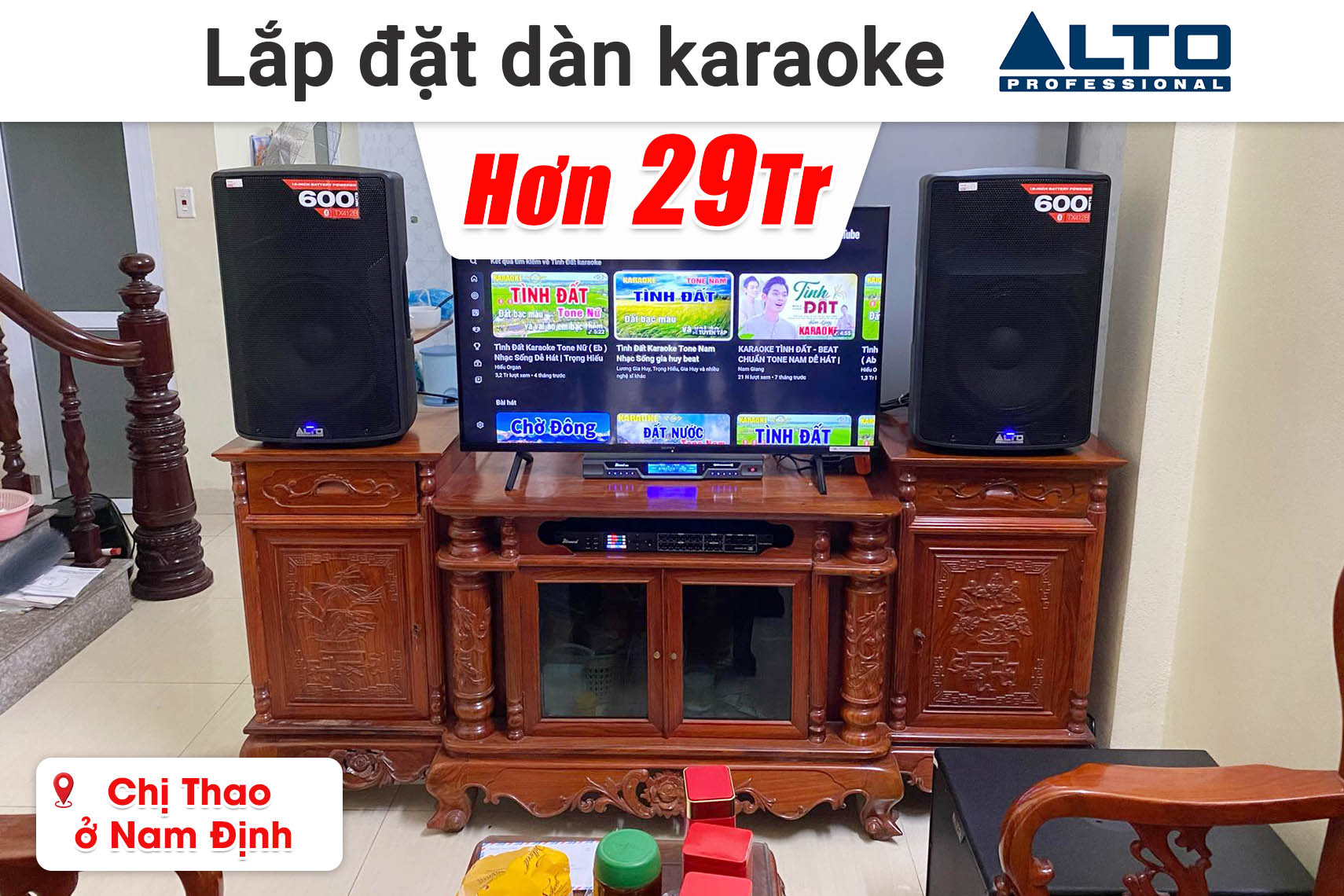 Lắp đặt dàn karaoke Alto hơn 29 triệu cho chị Thao ở Nam Định (Alto TX412B, Bksound DSP 9000 Plus, Alto TX12S, Bksound M200,...)
