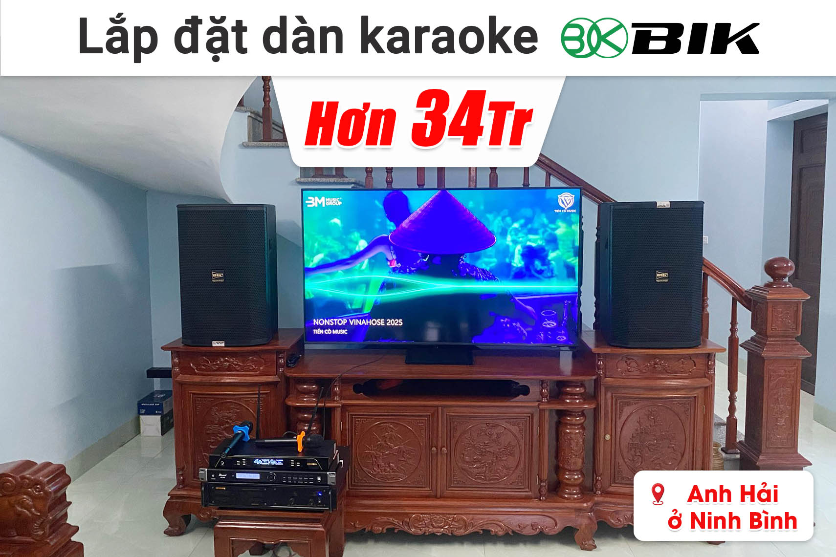 Lắp đặt dàn karaoke BIK hơn 34 triệu cho anh Hải ở Ninh Bình (BIK BSP 412II, Bksound KP500, BIK VM620A, BIK BJ-U200,...)