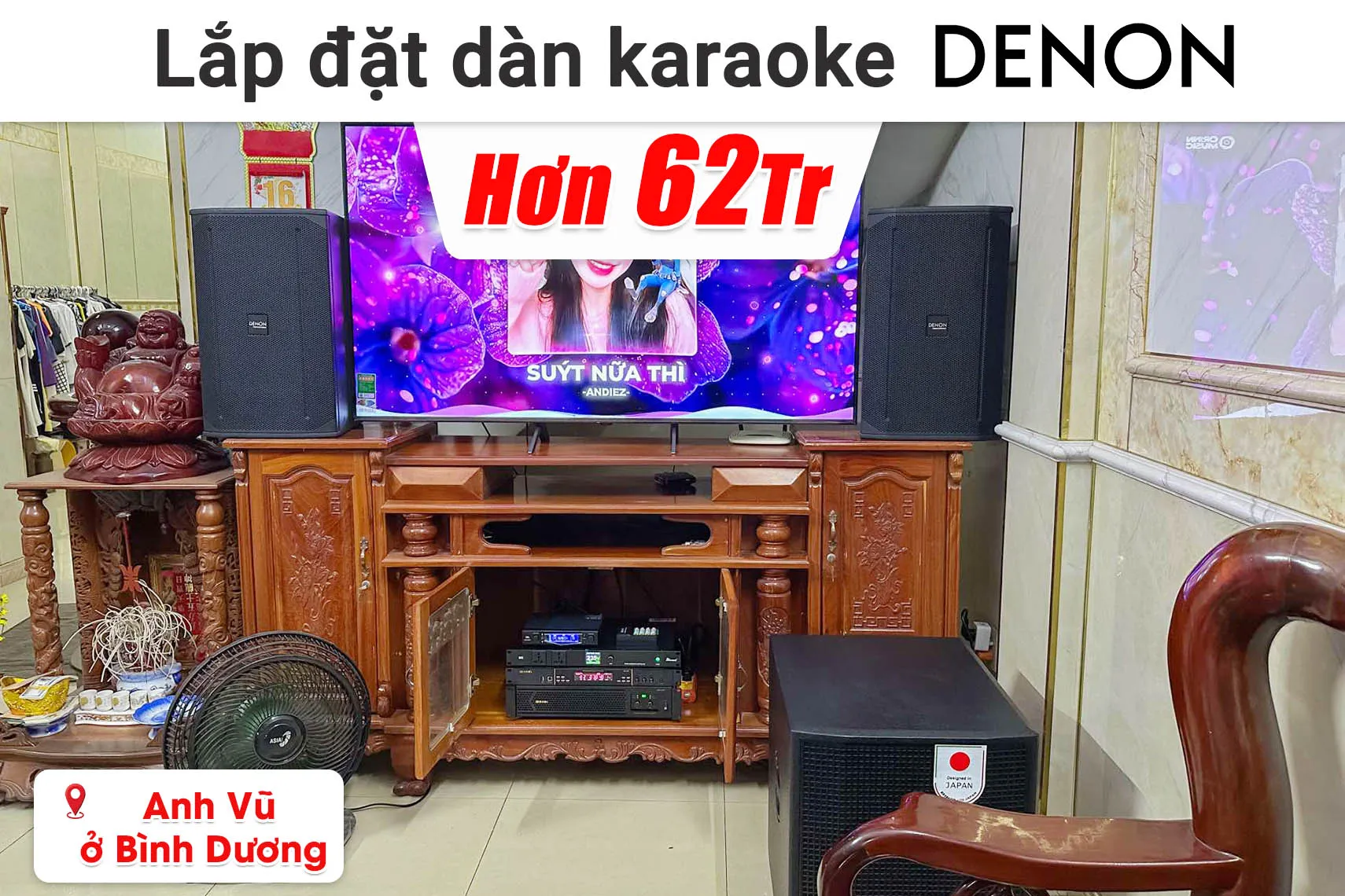 Lắp đặt dàn karaoke Denon hơn 62 triệu cho anh Vũ ở Bình Dương (Denon DN-512, BIK BPA-H82, BIK VK-R51, BIK BBK-W55A, JBL VM300, Bksound M8,...)