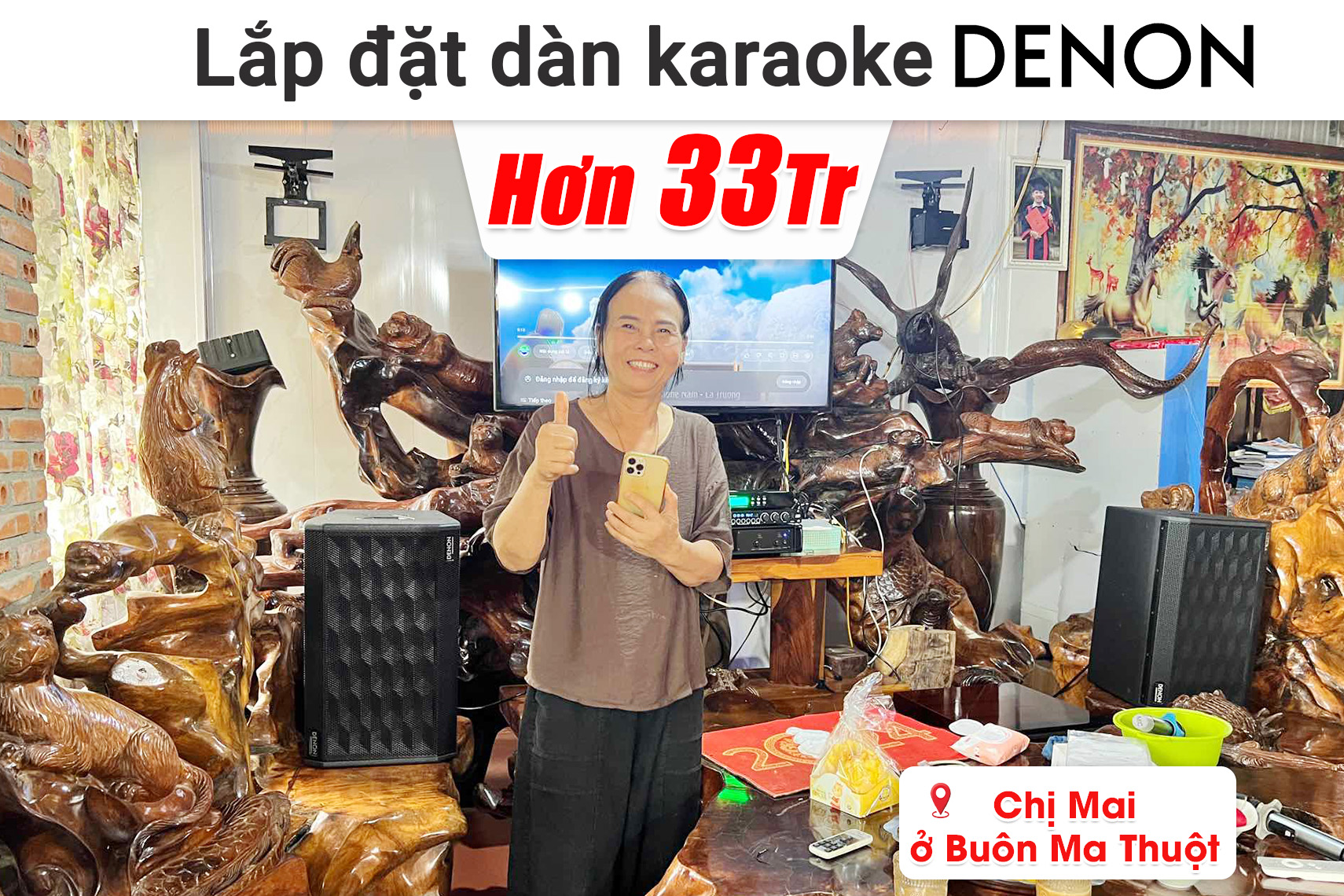 Lắp đặt dàn karaoke Denon hơn 33 triệu cho chị Mai ở Buôn Ma Thuột (Denon DP-R312, BIK VM620A, Bksound SW815,...)