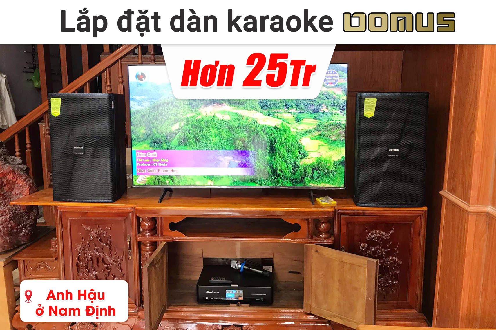 Lắp đặt dàn karaoke Domus hơn 25 triệu cho anh Hậu ở Nam Định (Domus DP-6212 Max, Bksound DKA 8500,...)