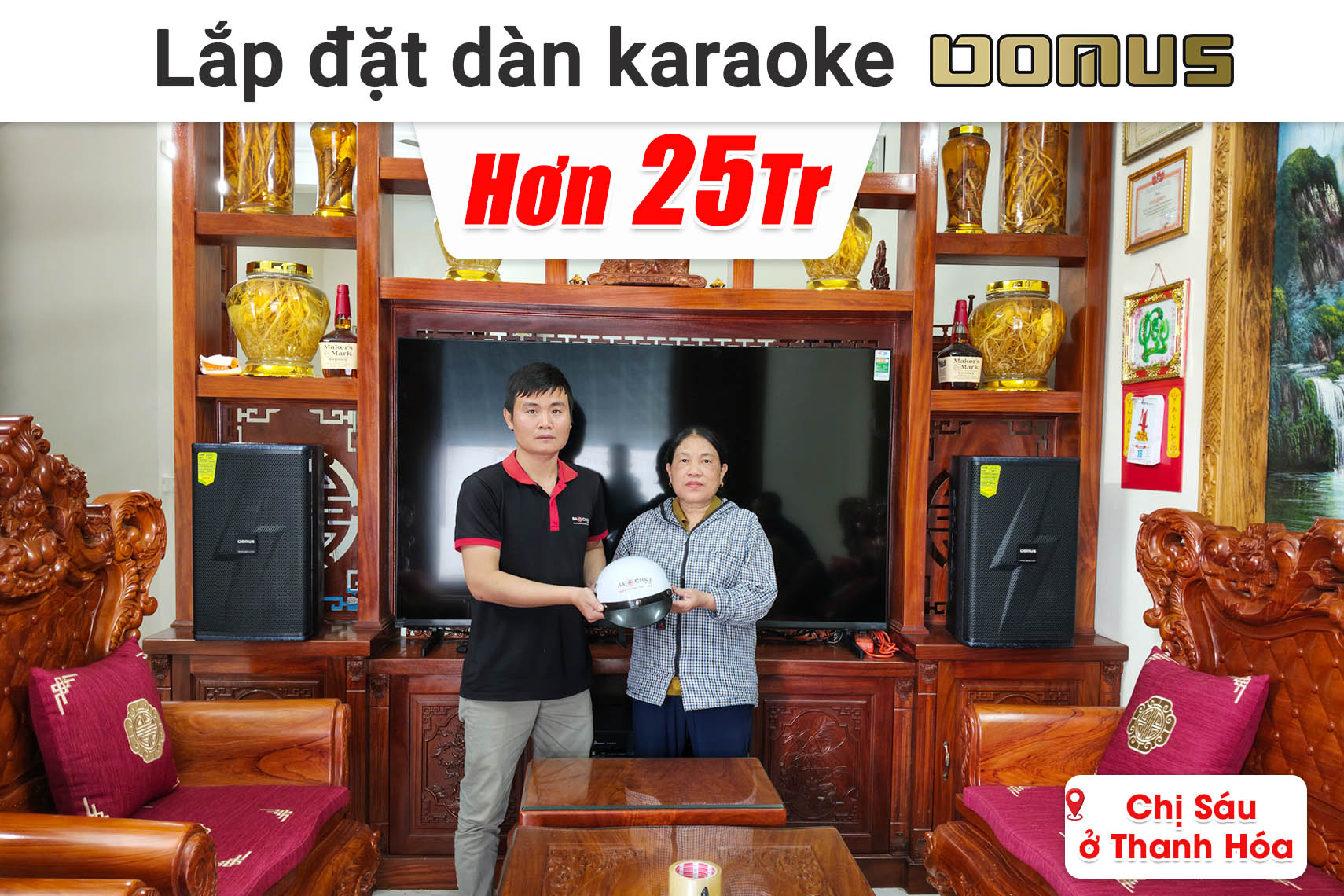 Lắp đặt dàn karaoke Domus hơn 25 triệu cho chị Sáu ở Thanh Hóa (Domus DP-6212, Bksound DKA 8500,...)