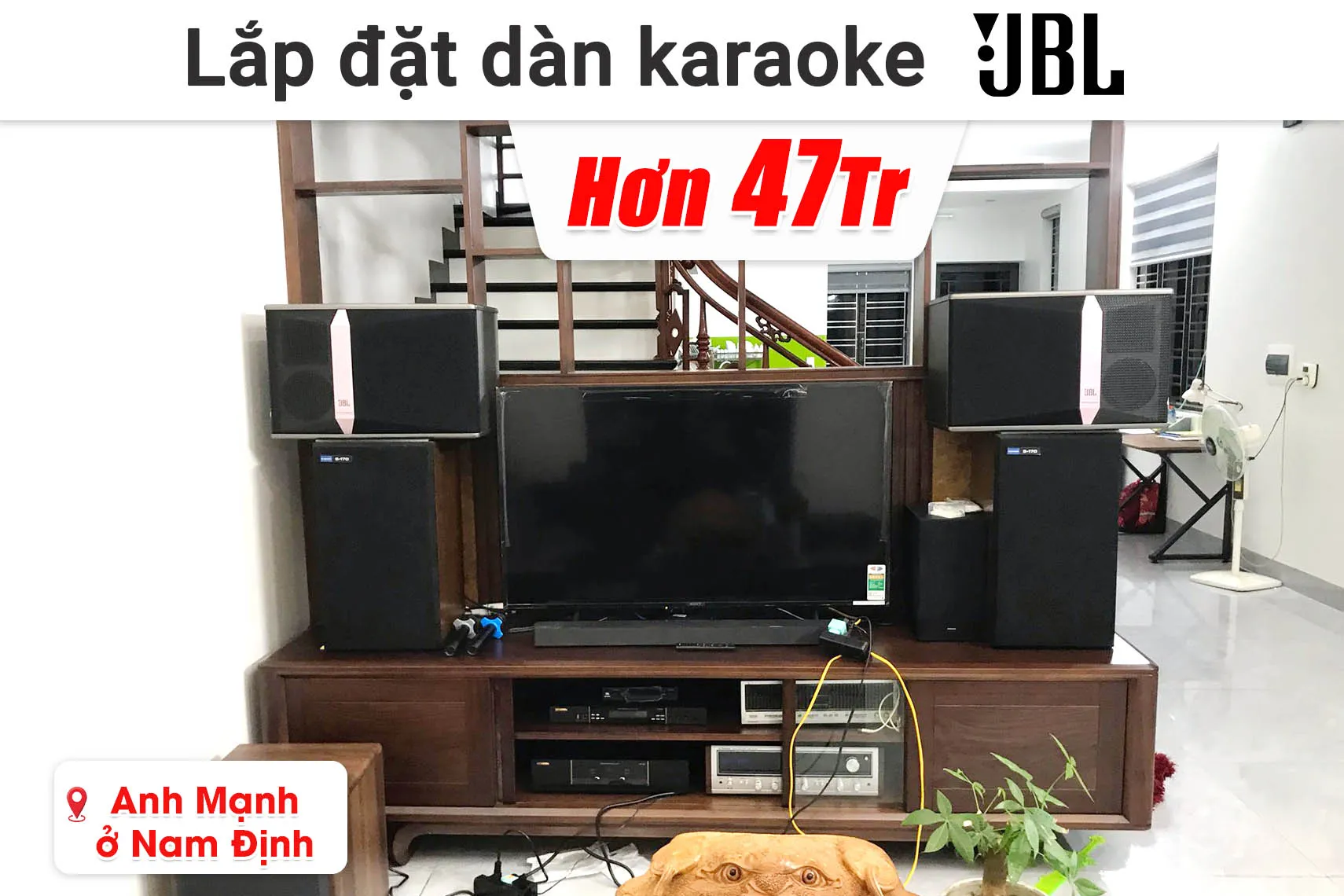 Lắp đặt dàn karaoke JBL hơn 47 triệu cho anh Mạnh ở Nam Định (JBL Ki512 Pak, BIK VK-A52, BIK VK-R51, BIK BH-AW25, JBL VM300,...)