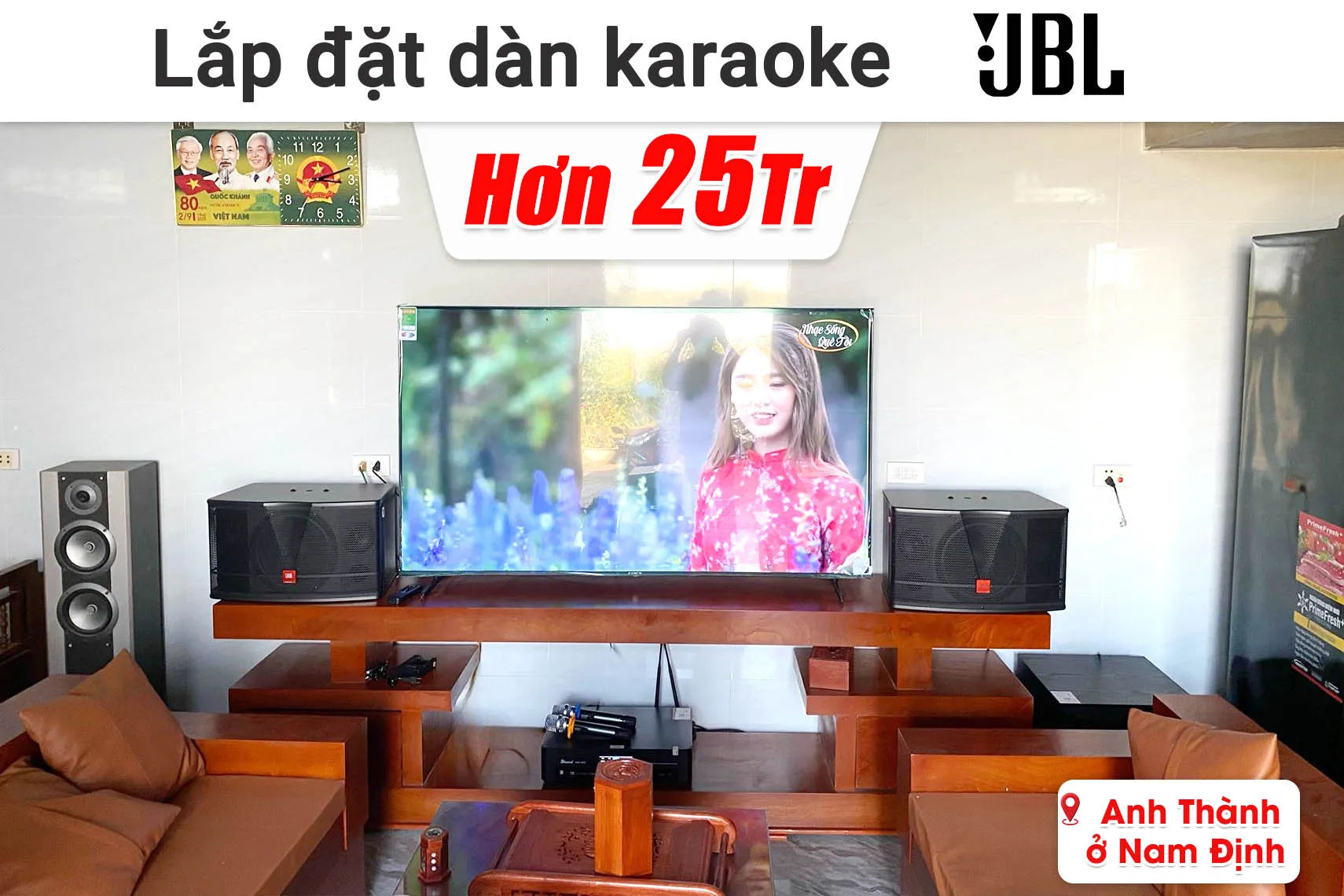 Lắp đặt dàn karaoke JBL hơn 25 triệu cho anh Thành ở Nam Định (JBL CV1052T, Bksound DKA 6500, BKSound SW212)