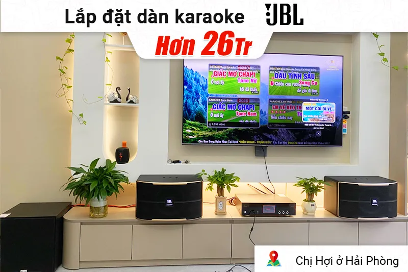 Lắp đặt dàn karaoke JBL hơn 25 triệu cho chị Hợi ở Hải Phòng (JBL Pasion 10, Bksound DKA 6500 New, Bksound SW212)