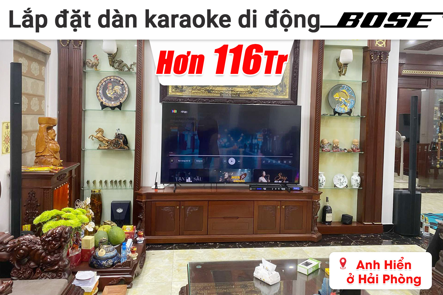 Lắp đặt dàn karaoke di động Bose hơn 116 triệu cho anh Hiển ở Hải Phòng (Bose L1 Pro 16, JBL KX180A, JBL VM300,...)