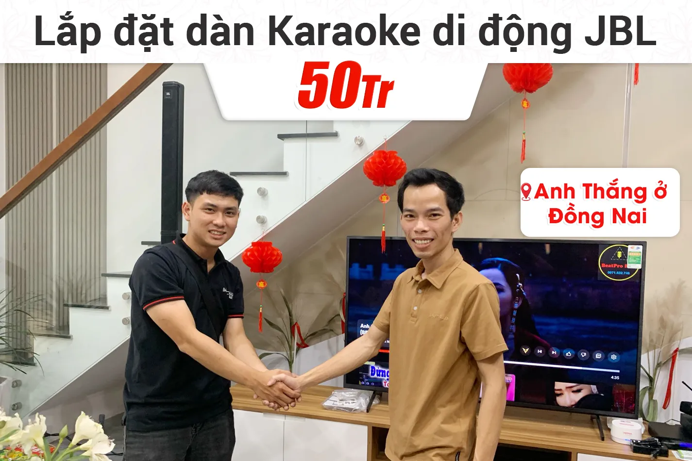 Lắp đặt dàn karaoke di động JBL 50tr cho anh Thắng ở Đồng Nai