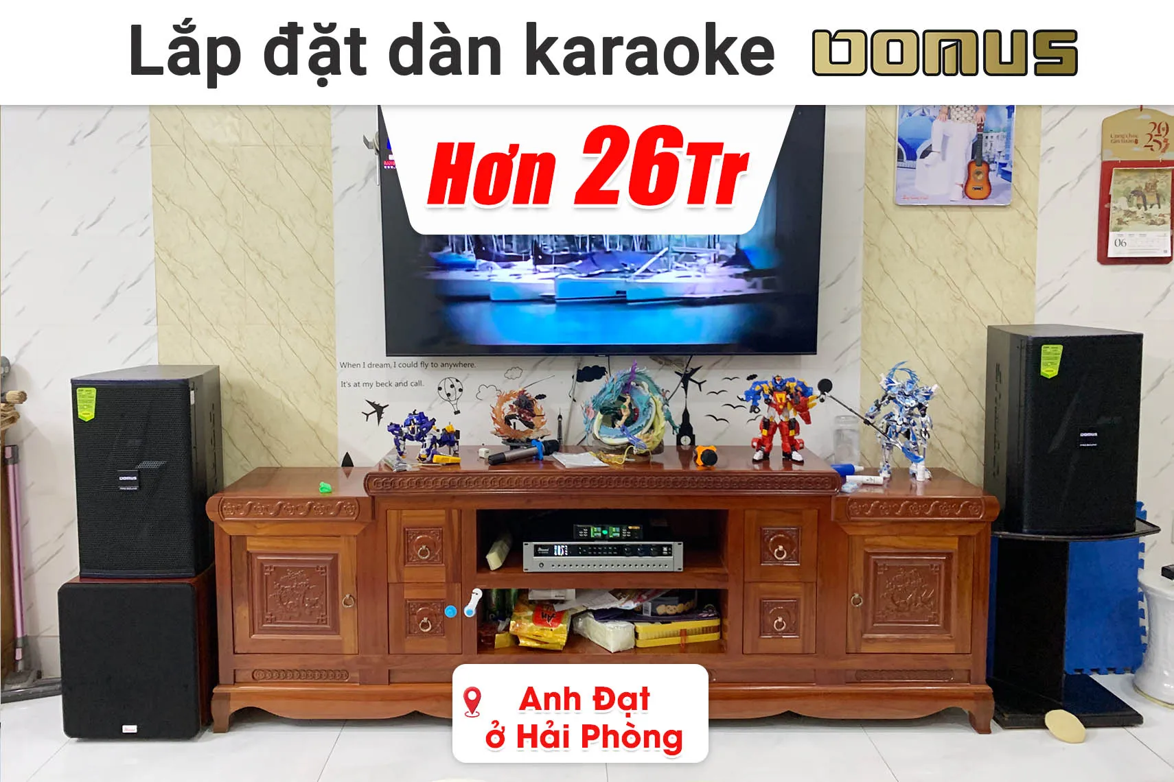 Lắp đặt dàn karaoke Domus hơn 26 triệu cho anh Đạt ở Hải Phòng (Domus DP-6210 Max, Bksound DP3600, Bksound SW612 MKII, BIK BJ-U100II,...)