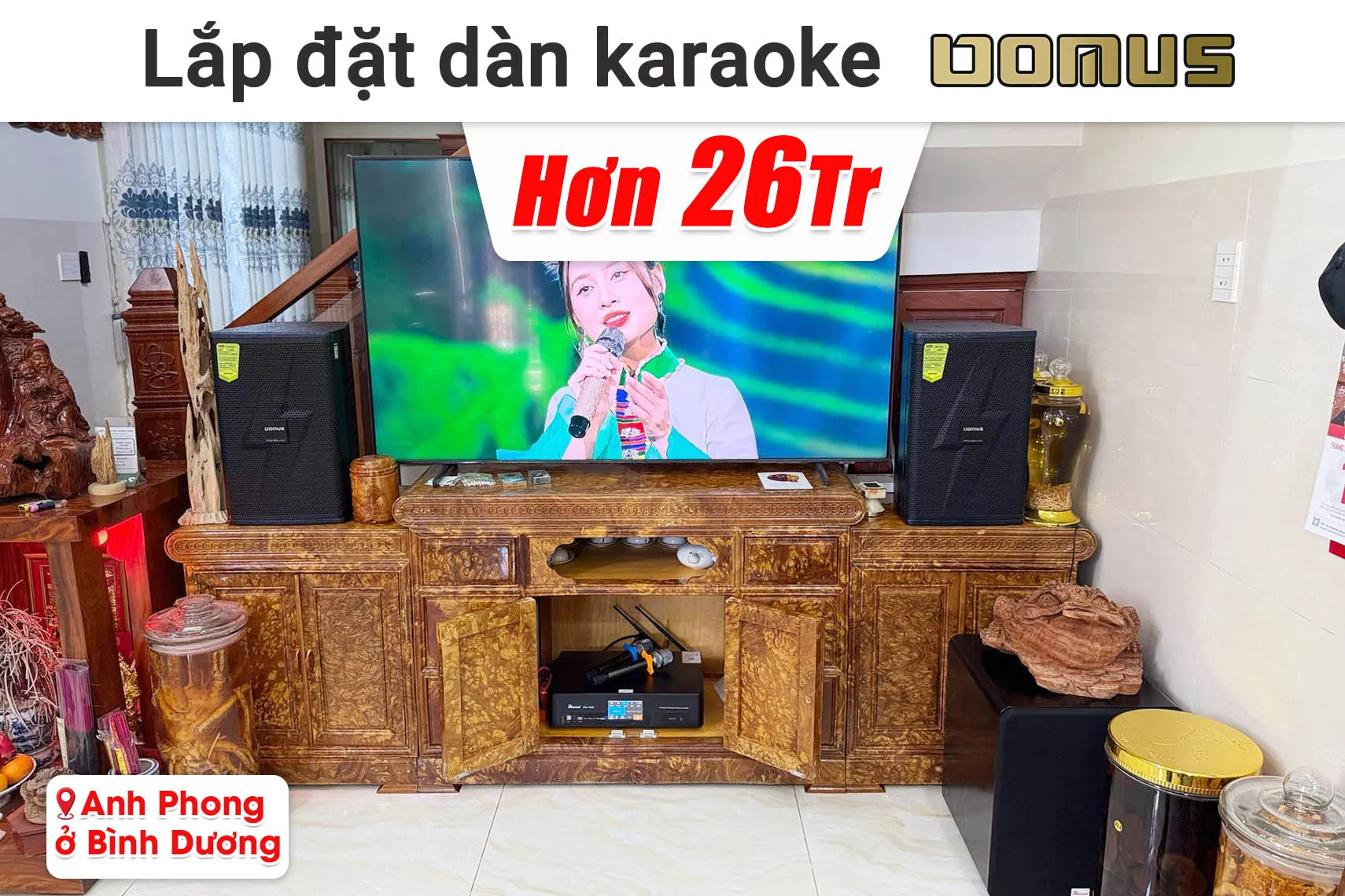 Lắp đặt dàn karaoke Domus hơn 26 triệu cho anh Phong ở Bình Dương (Domus DP 6210 Max, Bksound DKA 6500, Bksound SW612MKII,...)