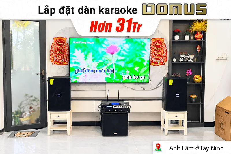 Lắp đặt dàn karaoke Domus hơn 31tr cho anh Lâm tại Tây Ninh (Domus DP-6212 Max, Wolfirst V8, Bksound X6 luxury, Bksound SW512, BCE U900 Plus X)