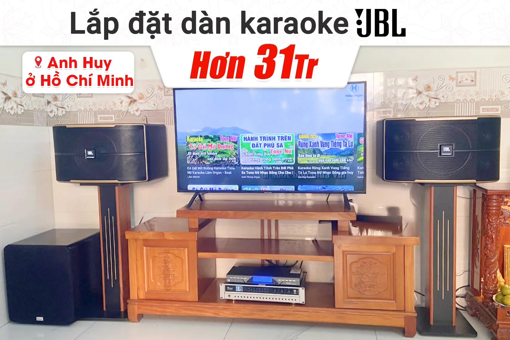 Lắp đặt dàn karaoke JBL hơn 31tr cho anh Huy tại TP HCM (JBL Pasion 12, Bksound DP3600 New, Bksound SW612 MKII, BCE U900 Plus X)
