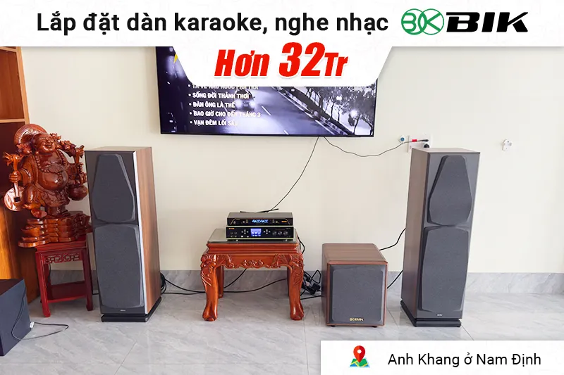 Lắp đặt dàn karaoke, nghe nhạc BIK hơn 32 triệu cho anh Khang ở Nam Định (BH-X1051, BDA-X33, BH-AW25II, BJ-U200)