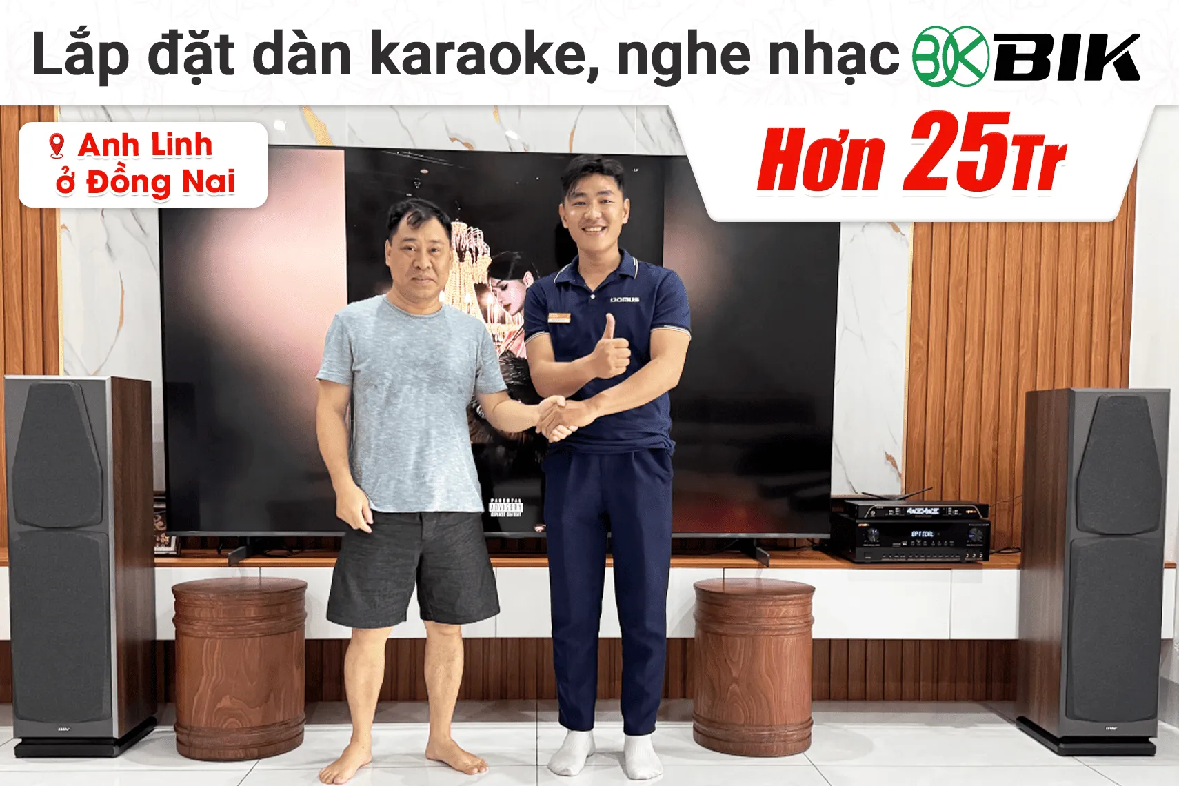 Lắp đặt dàn karaoke, nghe nhạc BIK hơn 25tr cho anh Linh tại Đồng Nai (BIK BH-X1051, BIK BJ-A88, BIK BJ-U200)