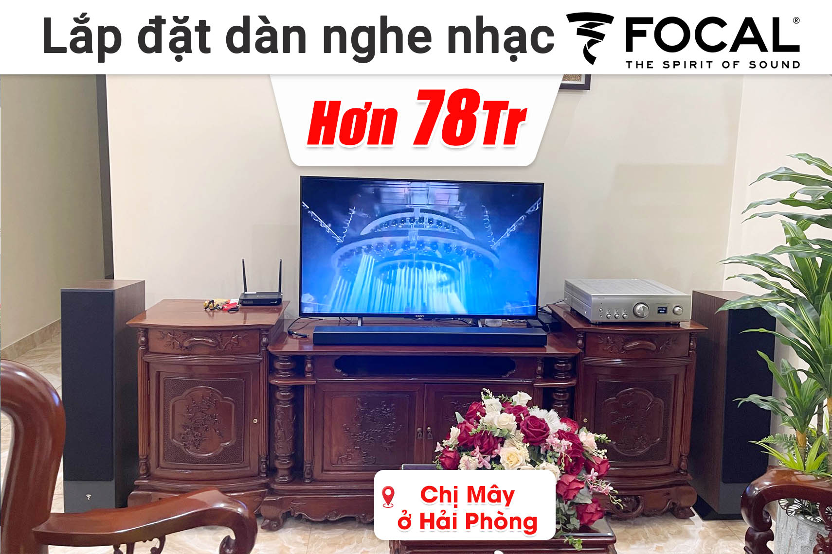 Lắp đặt dàn nghe nhạc Focal hơn 78 triệu cho chị Mây ở Hải Phòng (Focal Theva N3, Denon PMA 1700NE)