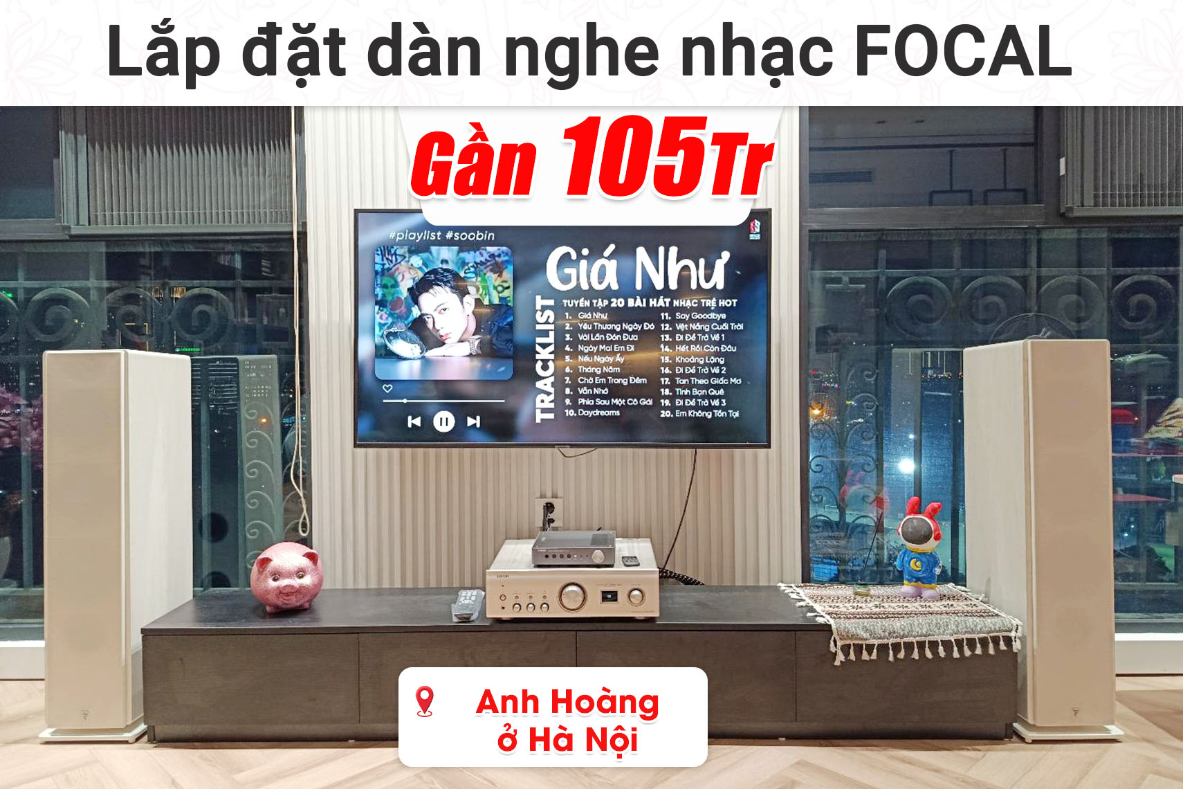 Lắp đặt dàn nghe nhạc Focal gần 105 triệu cho anh Hoàng ở Hà Nội (Focal Vestia No2, Denon PMA 1700NE, DAC Yamaha WXC-50,...)
