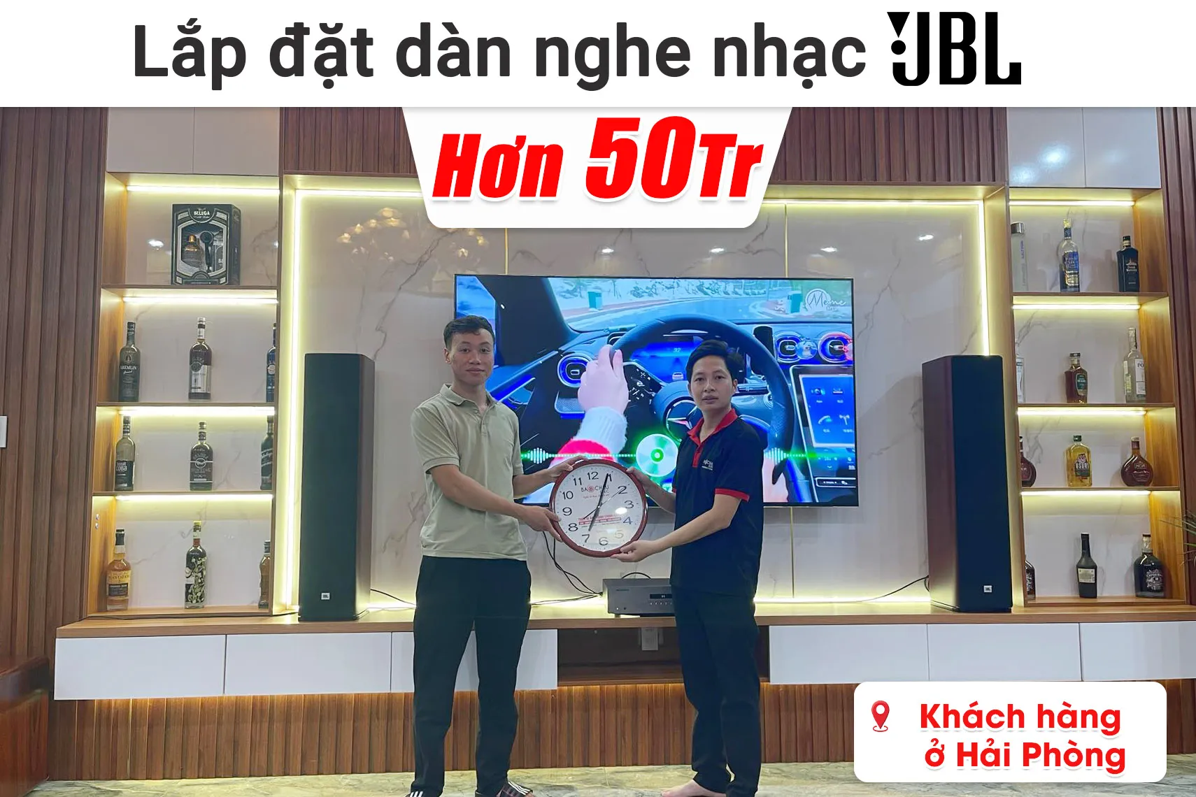 Lắp đặt dàn nghe nhạc JBL hơn 50 triệu cho khách hàng ở Hải Phòng (JBL Studio 680, Cambridge Audio AXR100, Bksound SW612MKII,...)