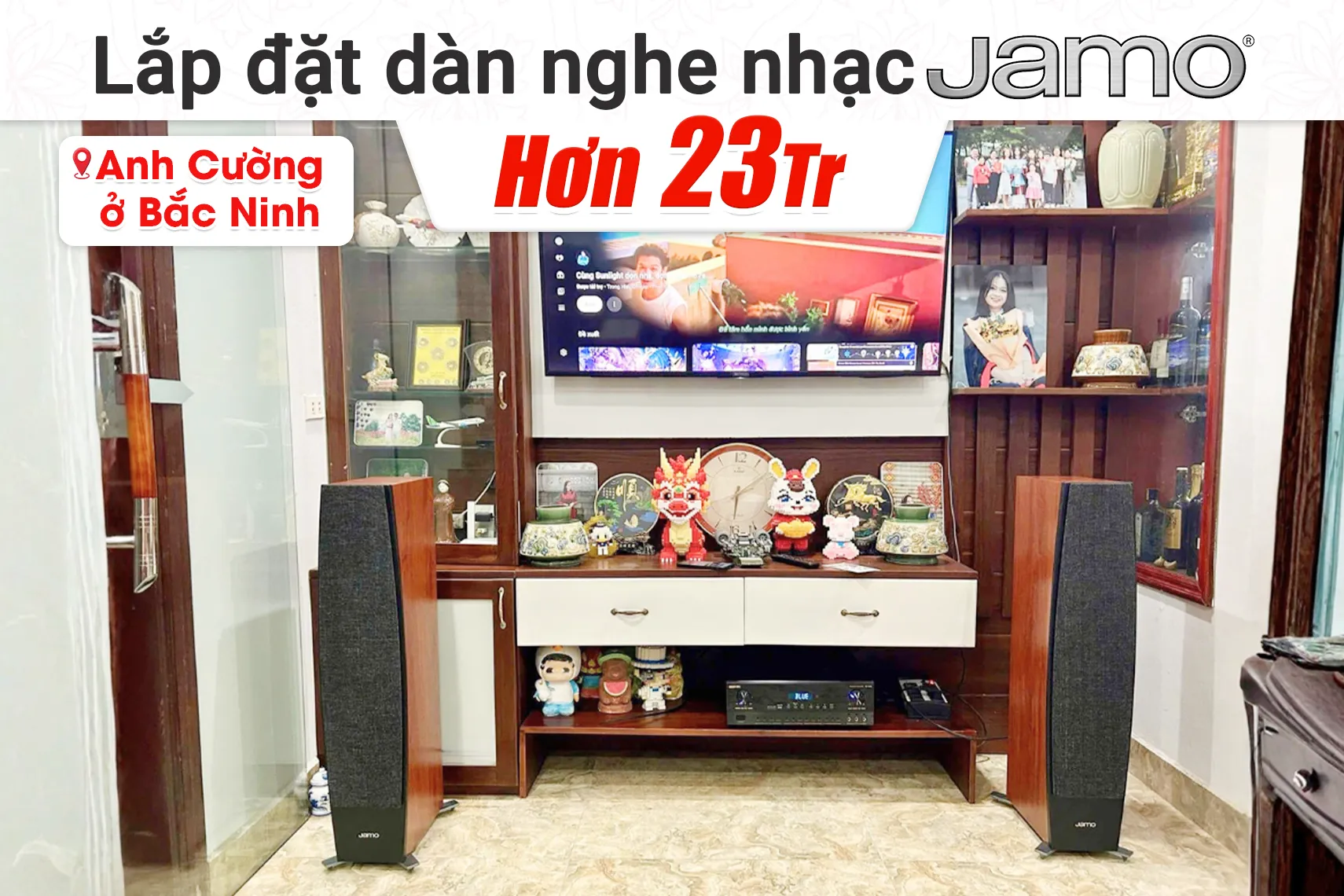 Lắp đặt dàn nghe nhạc Jamo hơn 23tr cho anh Cường tại Bắc Ninh (Jamo C95 II, BIK BJ-A88)