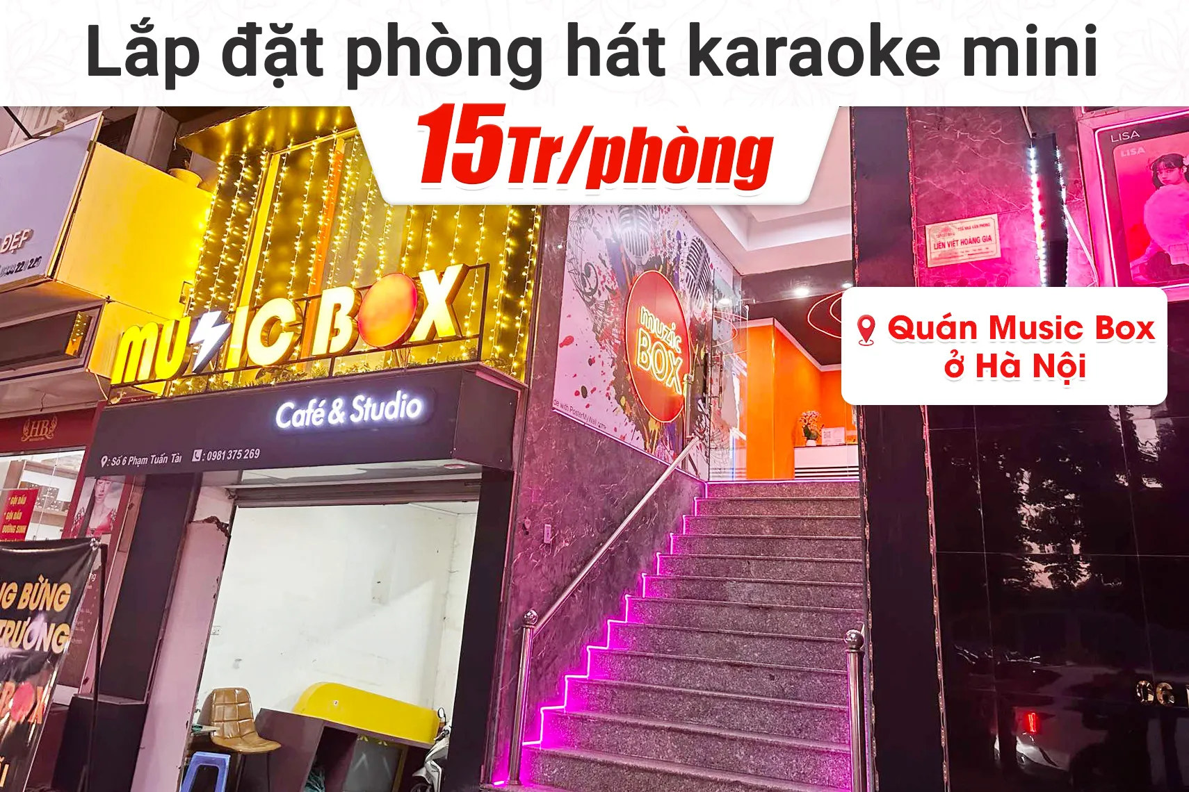 Lắp đặt 14 phòng karaoke box mini cho quán Music Box tại Hà Nội (JBL CV1652T, BKSound DKA 5500)