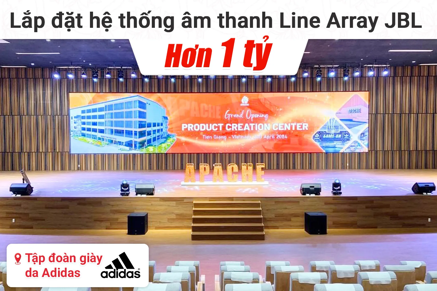 Lắp đặt hệ thống âm thanh Line Array JBL trị giá hơn 1 tỷ cho Tập đoàn giày da Adidas tại HCM