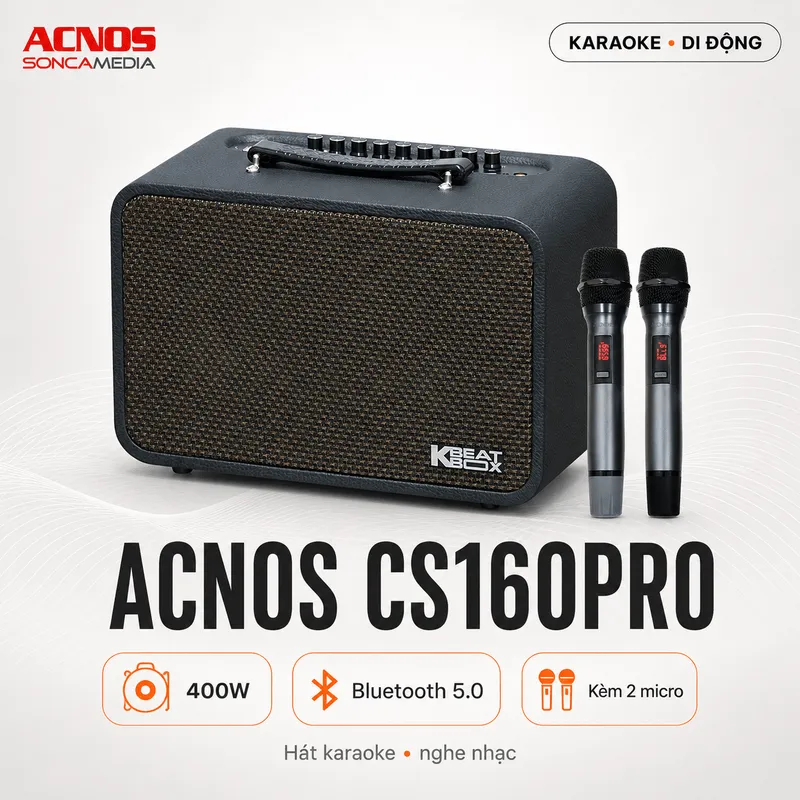 Loa Acnos CS160Pro (400W, Bluetooth 5.0, Kèm 2 tay micro)