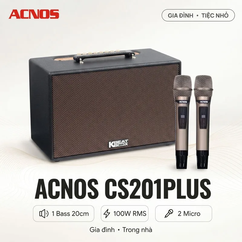 Loa Acnos CS201Plus (New 2026, 100W RMS, Bluetooth 5.0, Kèm 2 tay micro)