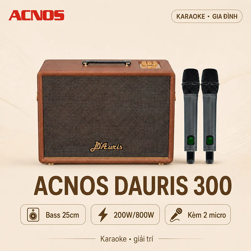Loa Acnos D’Auris 300 (Bass 25cm, 200W/800W, Kèm 2 micro)