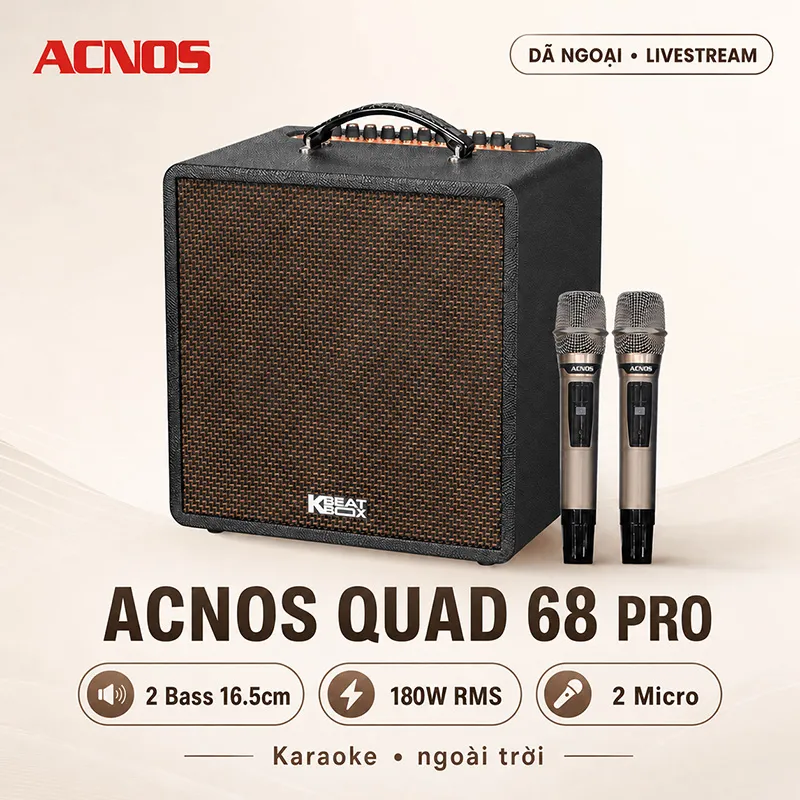 Loa Acnos QUAD 68 Pro (Bass đôi 16cm, 180W, Bluetooth 5.0, MWS, 2 Micro UHF)