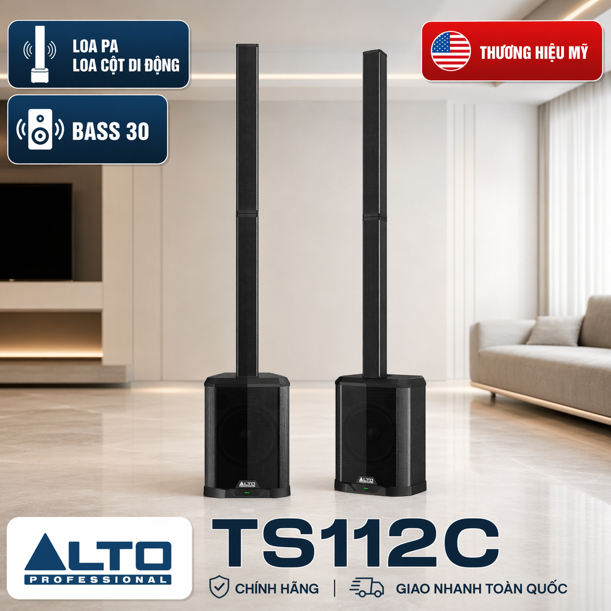 Loa cột Alto TS112C ( Bass 30cm, RMS 600W, tích hợp mixer 5 kênh, class D)