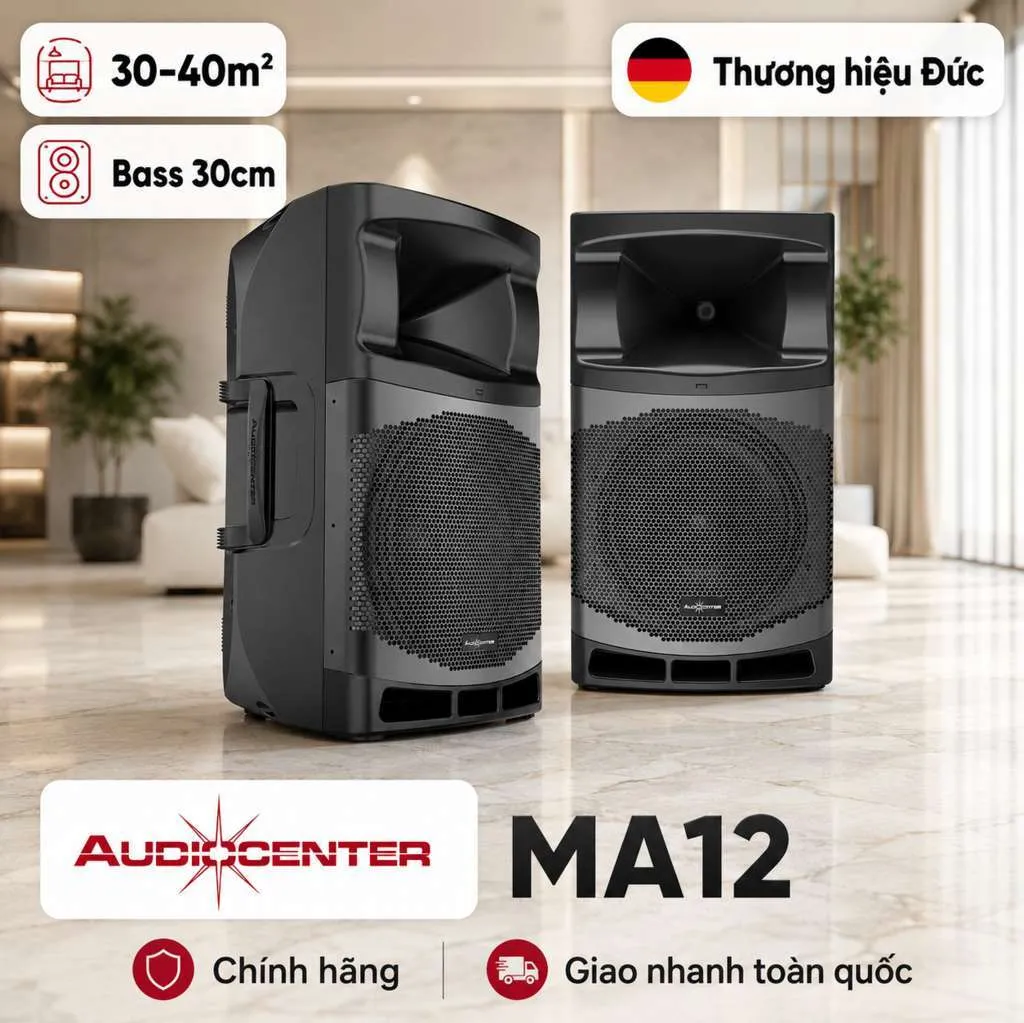 Loa Audiocenter MA12 (Active, Bass 30cm, 1600W, 131dB, Bluetooth, DSP)