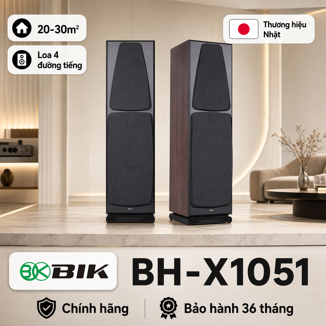 Loa BIK BH-X1051 (4-way, Bass 25, 150W RMS, 89dB)