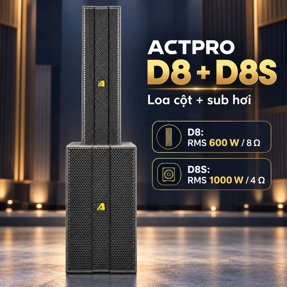Loa column Actpro D8 + D8S gồm loa cột D8 và sub hơi D8S